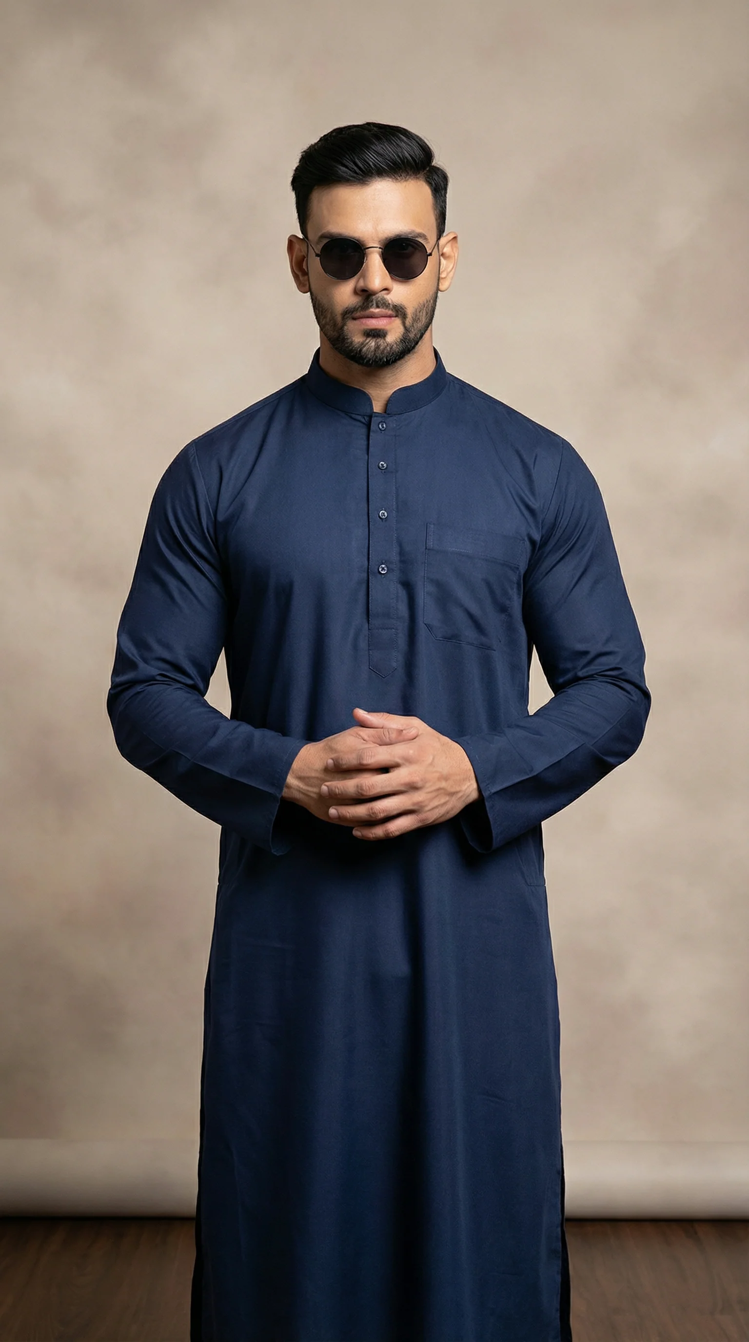 Man's Navy Blue Cotton Long Jubba - Image 2