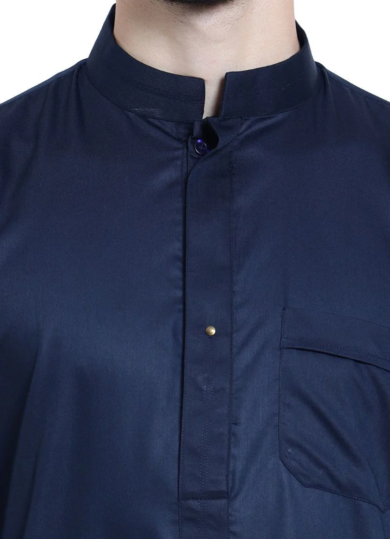 Man's Navy Blue Cotton Long Jubba - Image 3