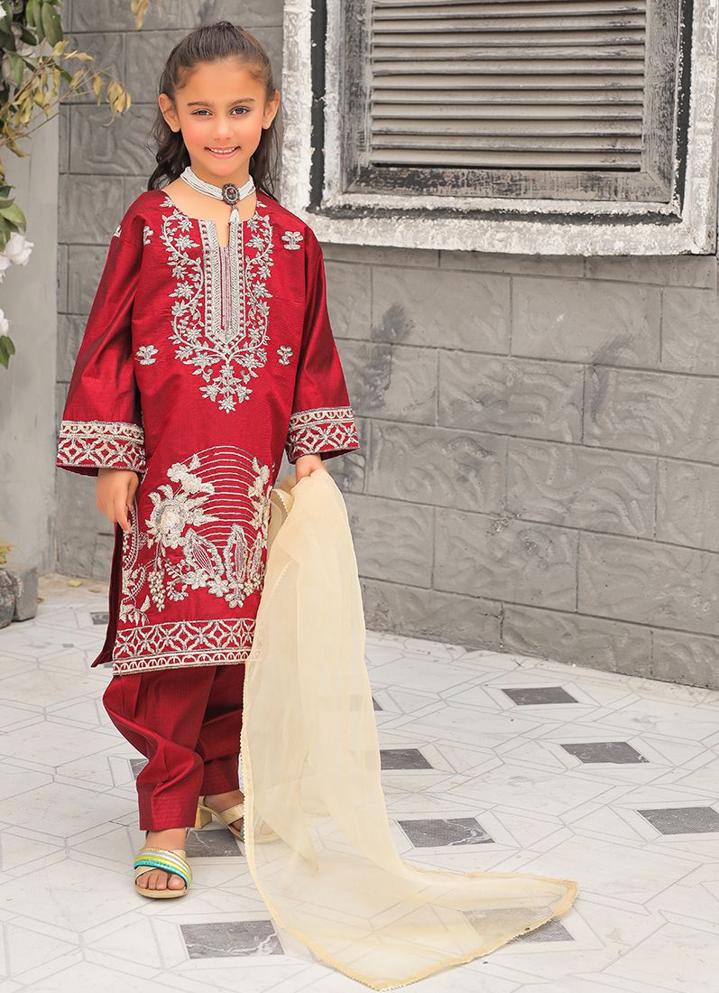Maroon All Over Embroidered Suit Set - Image 2