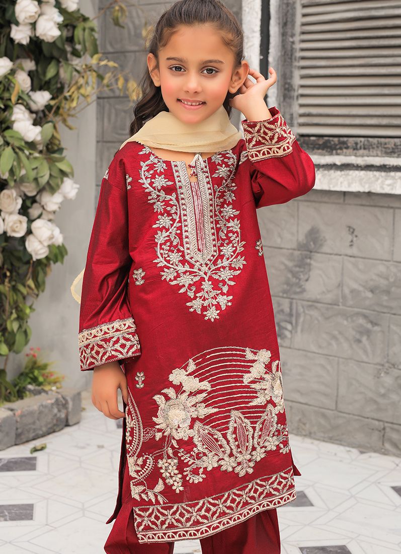 Maroon All Over Embroidered Suit Set - Image 3