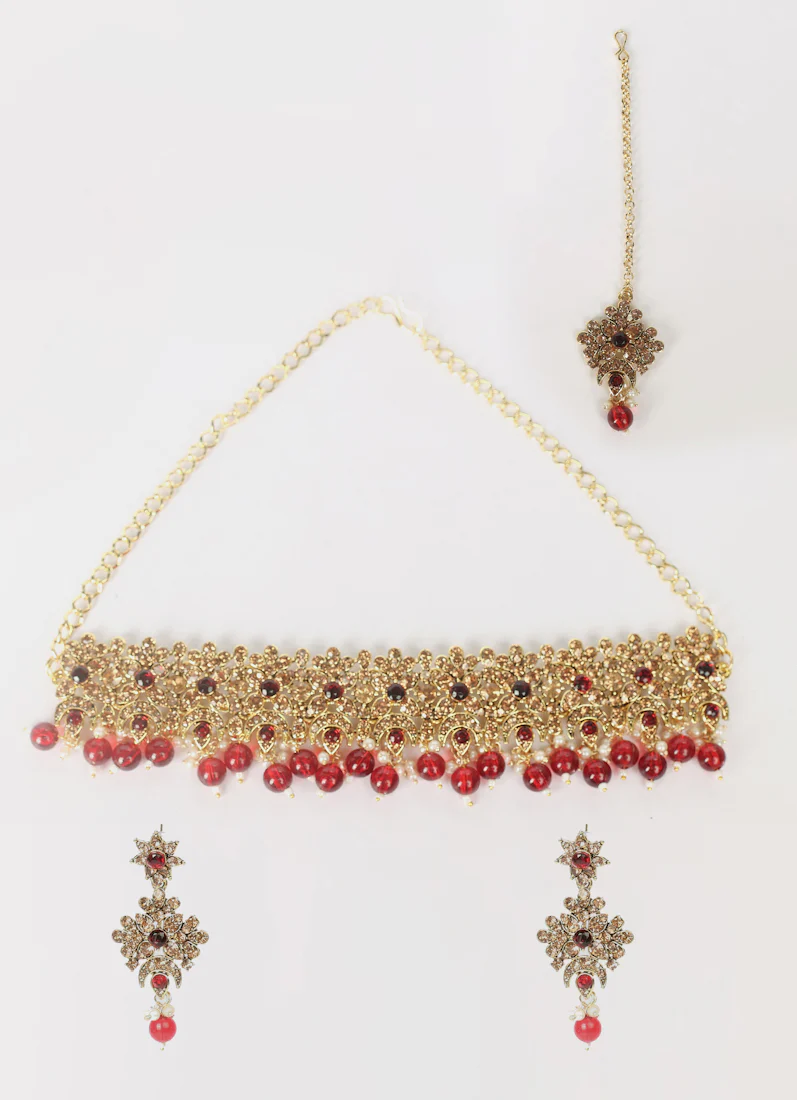 Maroon Antique Gold Choker Set - Image 2