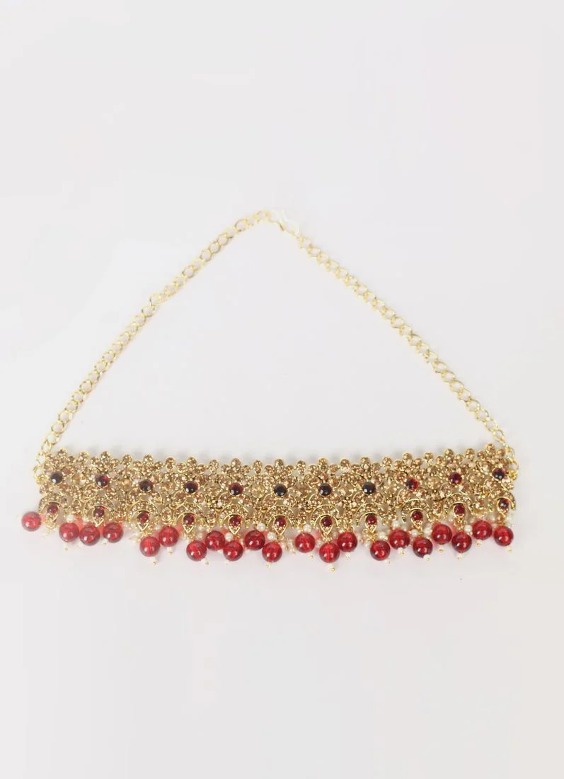 Maroon Antique Gold Choker Set - Image 4