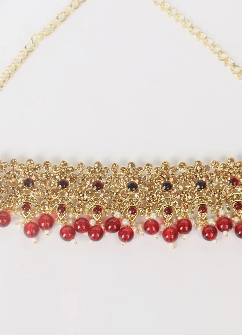 Maroon Antique Gold Choker Set - Image 5