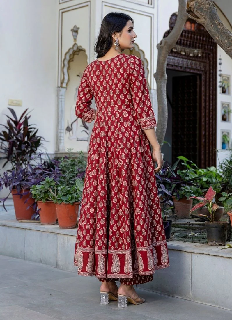 Maroon Bias Cut Suit Set - Image 2