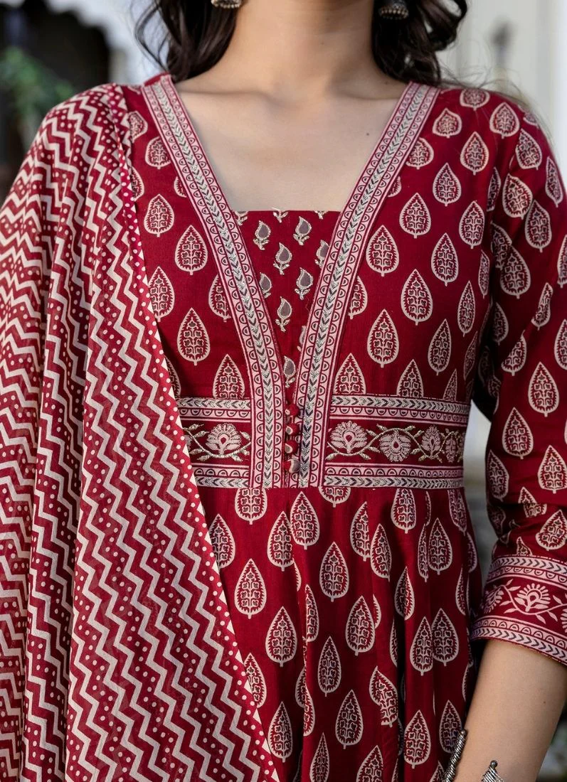 Maroon Bias Cut Suit Set - Image 3