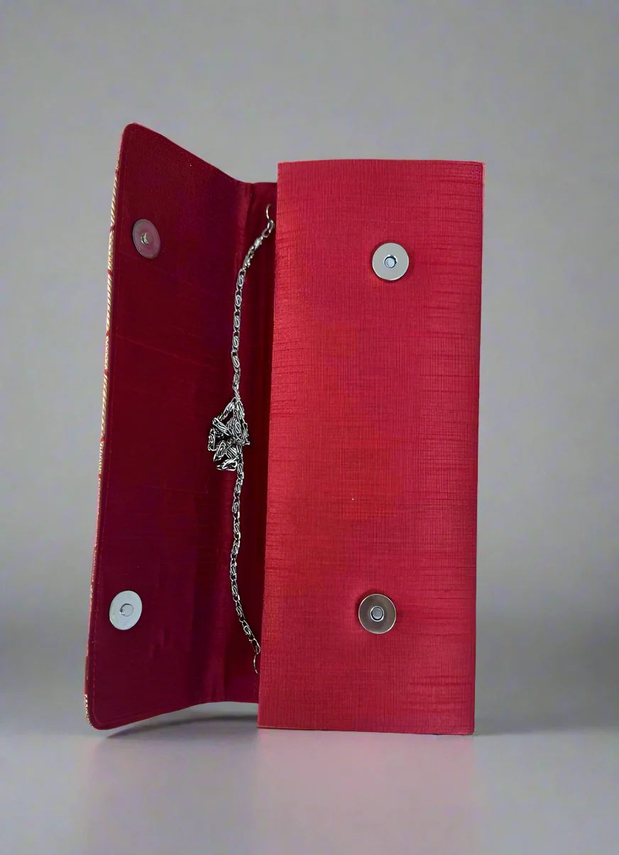 Maroon Brocade Envelope Clutch - Image 3
