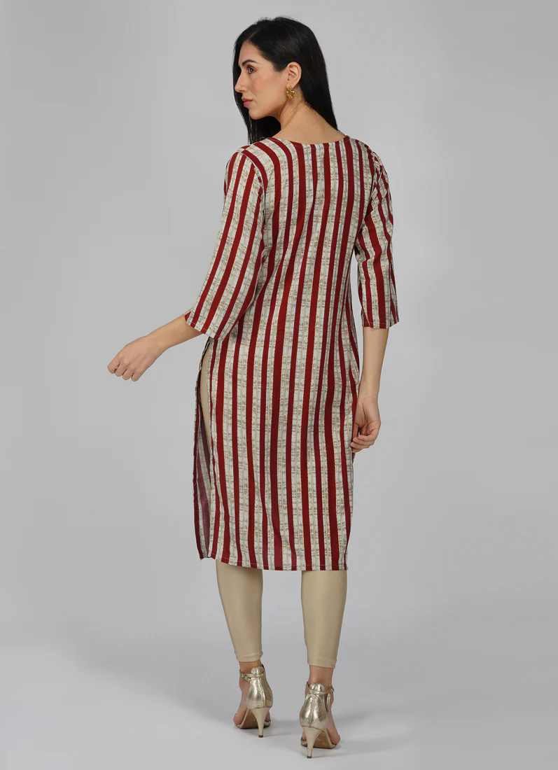Maroon Cotton Stripe Pattern Kurti - Image 5
