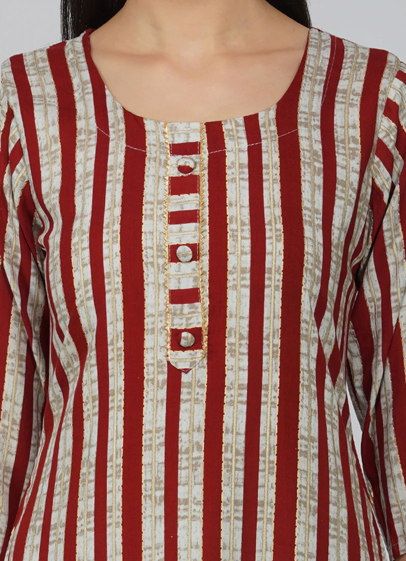 Maroon Cotton Stripe Pattern Kurti - Image 6
