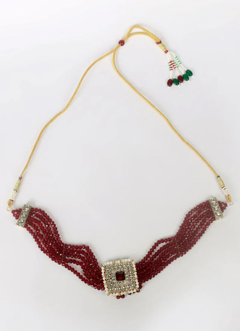 Maroon Crystal Chocker Set - Image 3