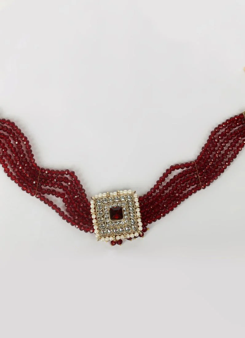 Maroon Crystal Chocker Set - Image 5
