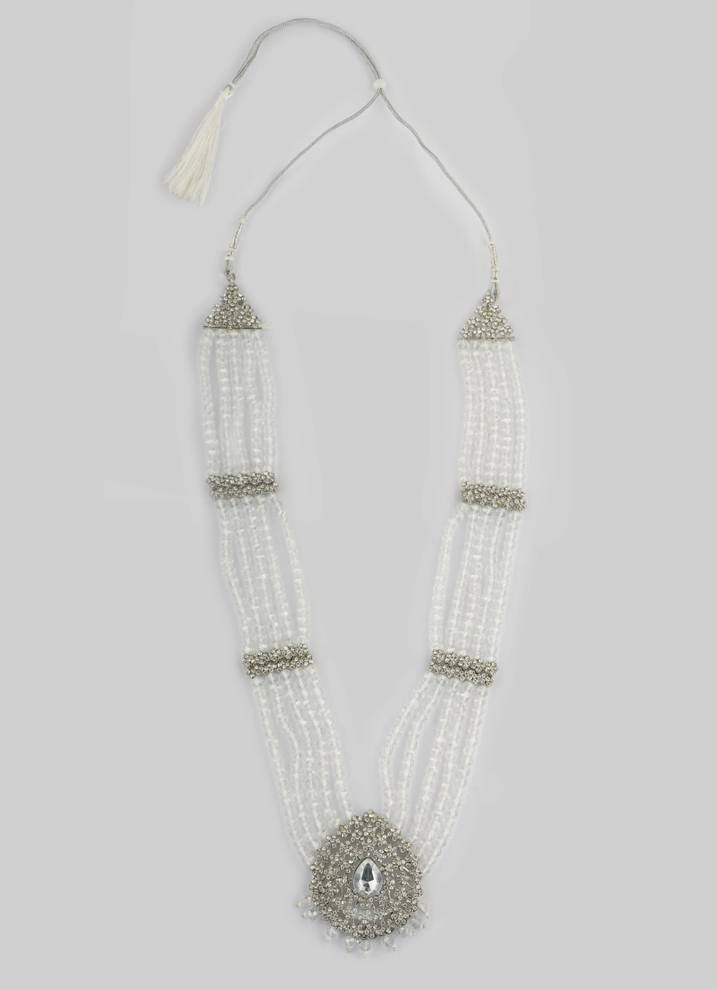 Silver Crystal Stone Bead Necklace Set - Image 2