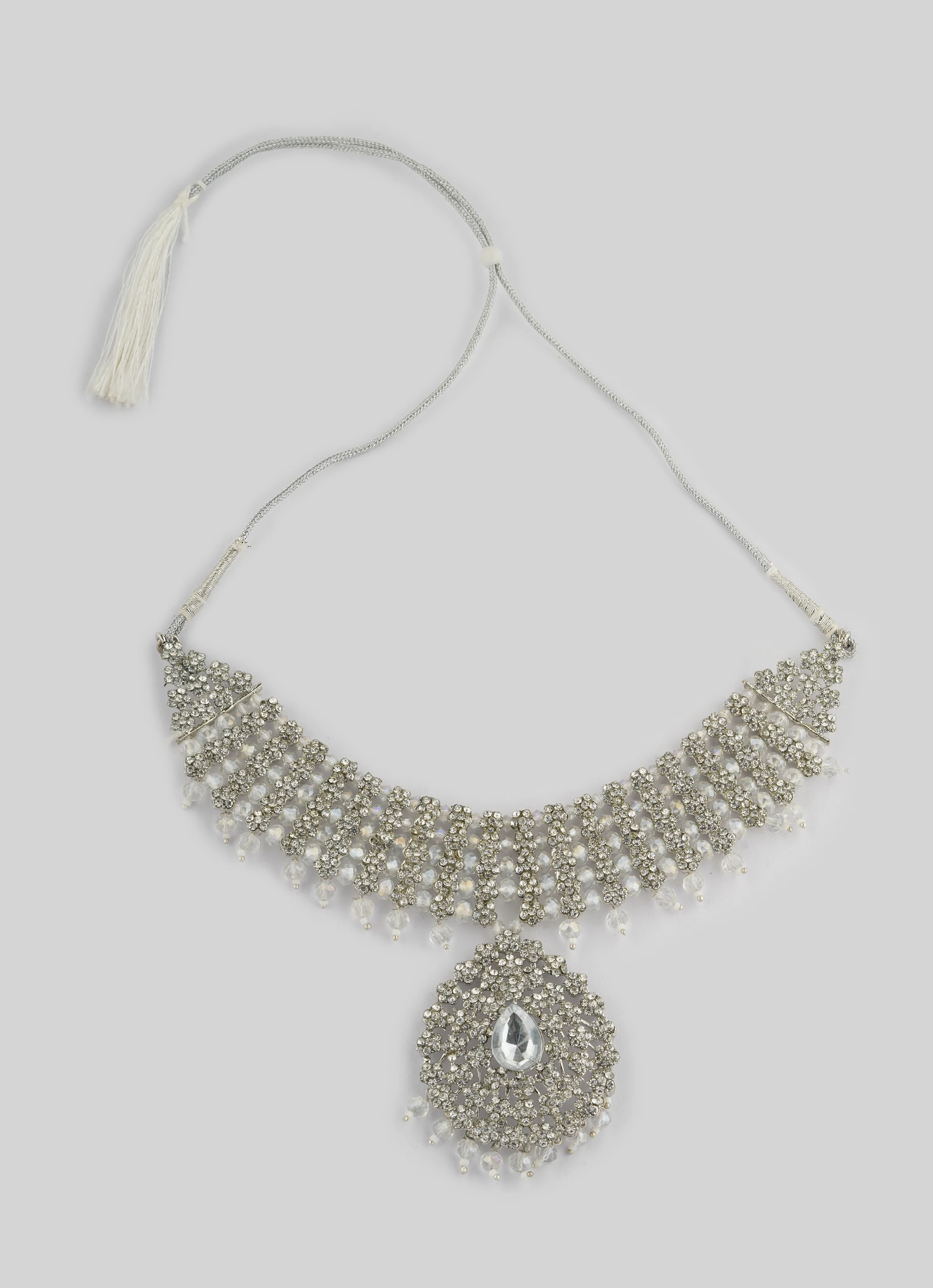 Silver Crystal Stone Bead Necklace Set - Image 9