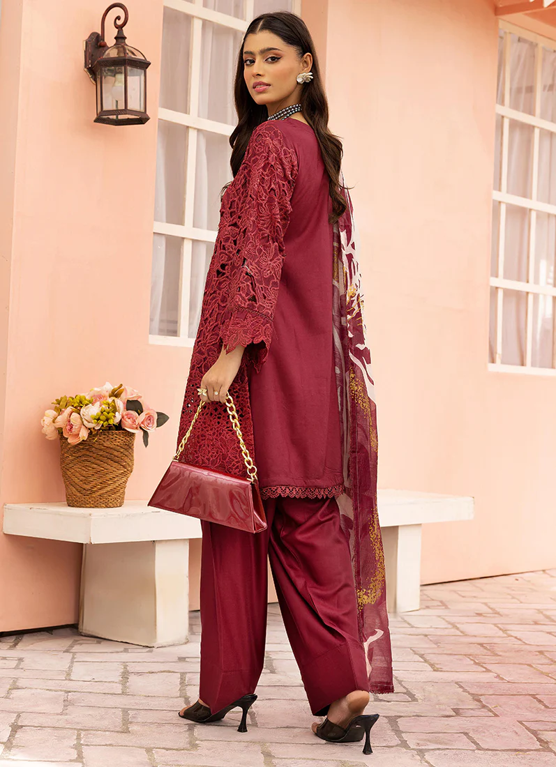 Maroon Cutwork Suit Set - Image 3