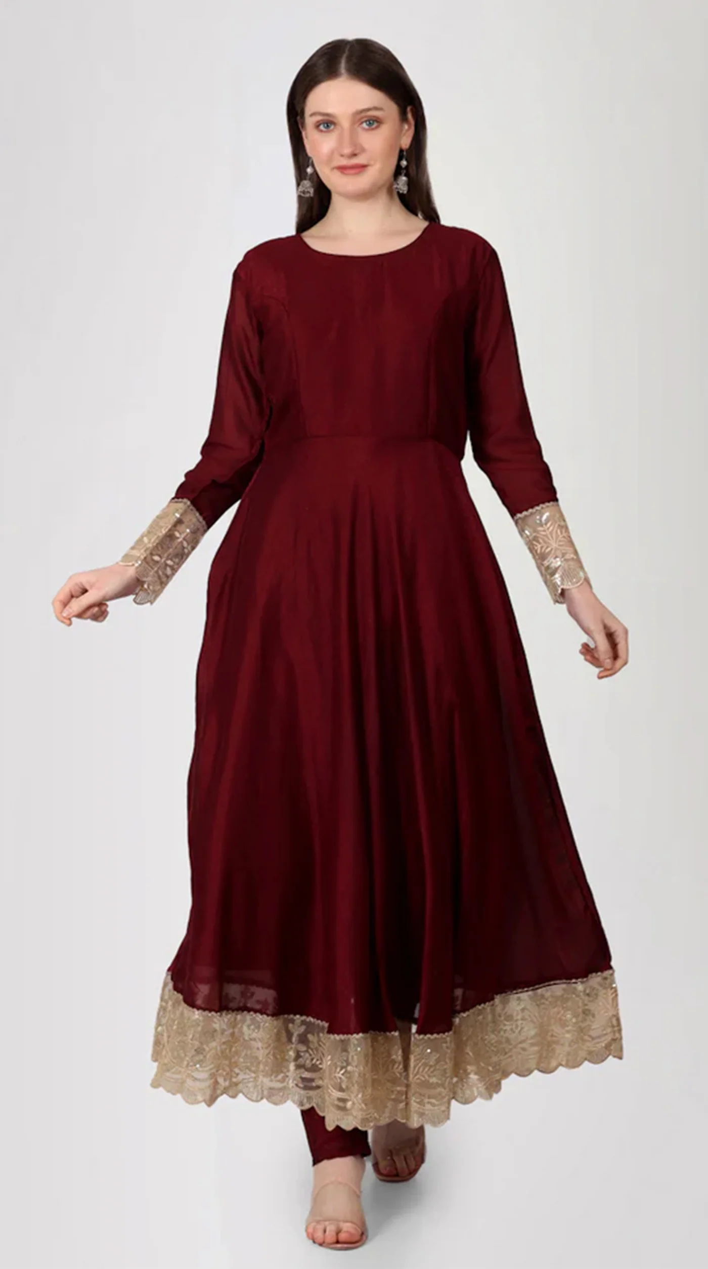 Maroon Georgette Vichitra Bias Cut Suit Set - Image 5