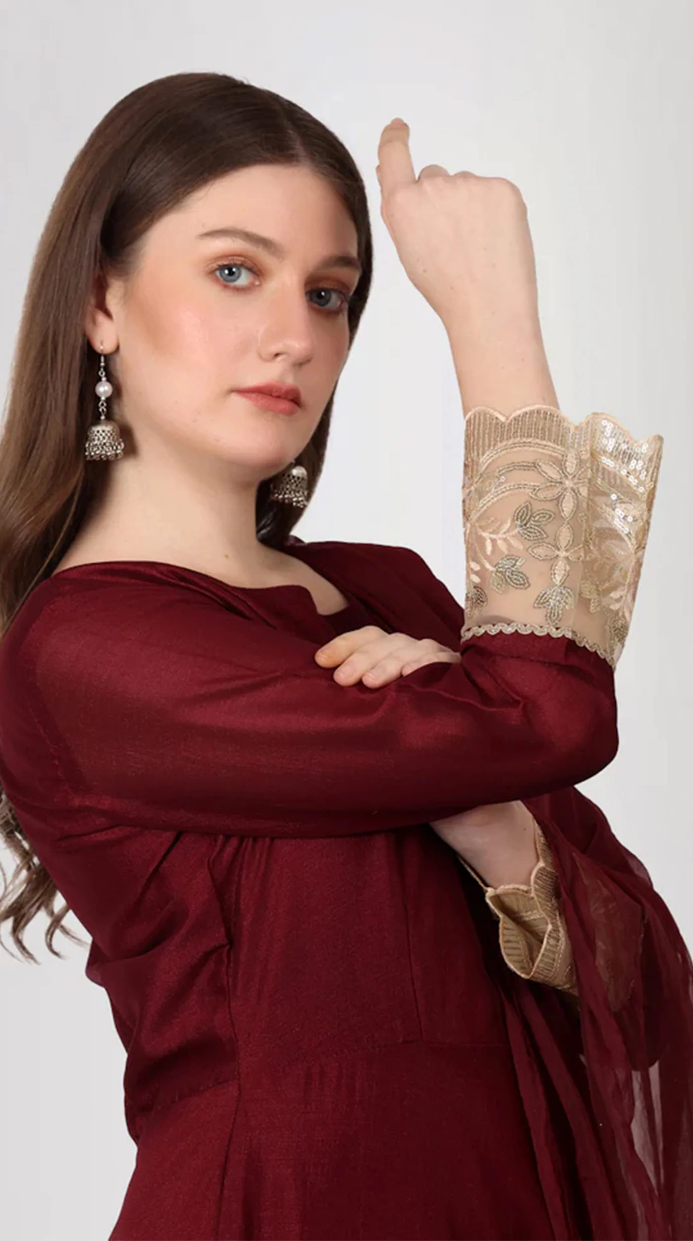 Maroon Georgette Vichitra Bias Cut Suit Set - Image 6