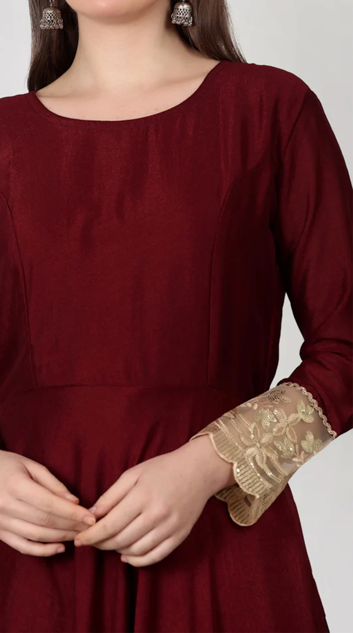 Maroon Georgette Vichitra Bias Cut Suit Set - Image 7