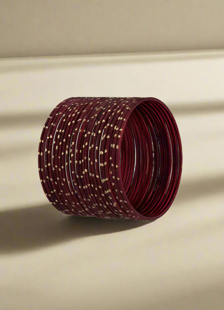 Maroon Glitter Bangles â€“ 24 Piece Lightweight Jewellery Set for Weddings & Festive Occasions - Image 2