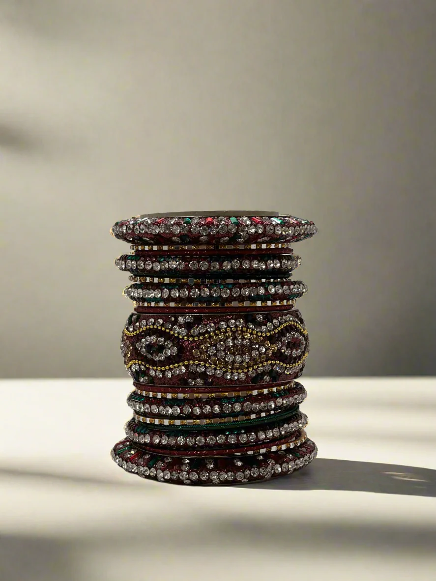 Maroon & Green Luxurious Bridal Bangles - Image 3