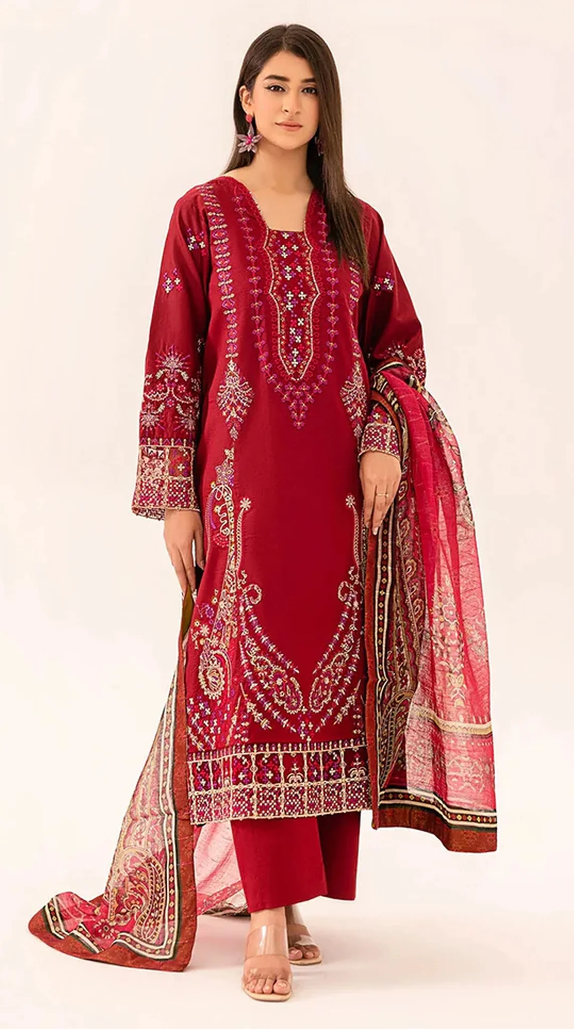 Maroon Lawn Embroidered Suit Set - Image 2
