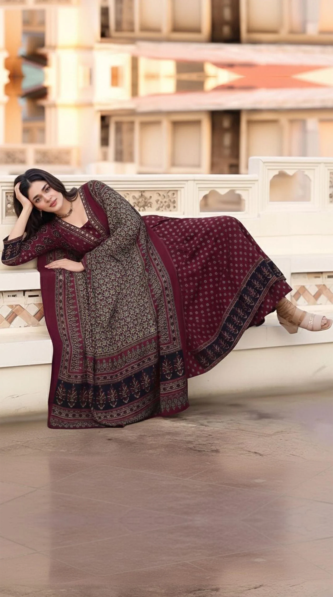 Maroon Naira Cut Cotton Suit Set - Image 2