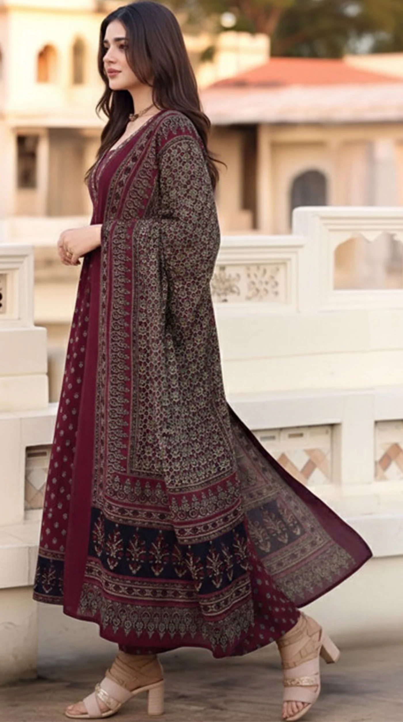 Maroon Naira Cut Cotton Suit Set - Image 3