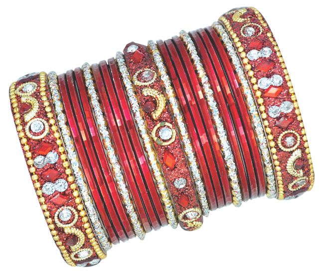 Maroon Studded Bangle Set - Image 3
