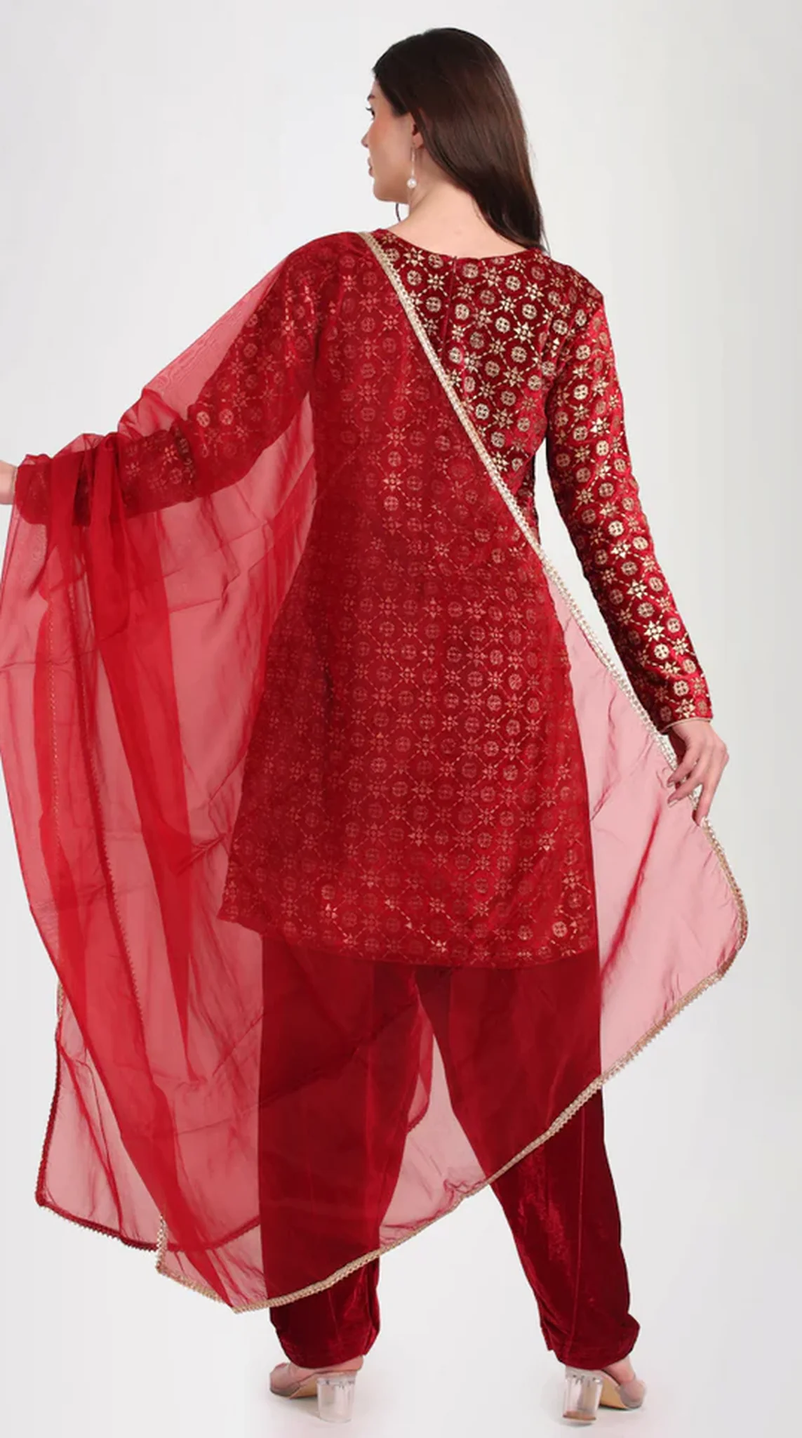 Maroon Velvet Shift Style Suit Set - Image 3