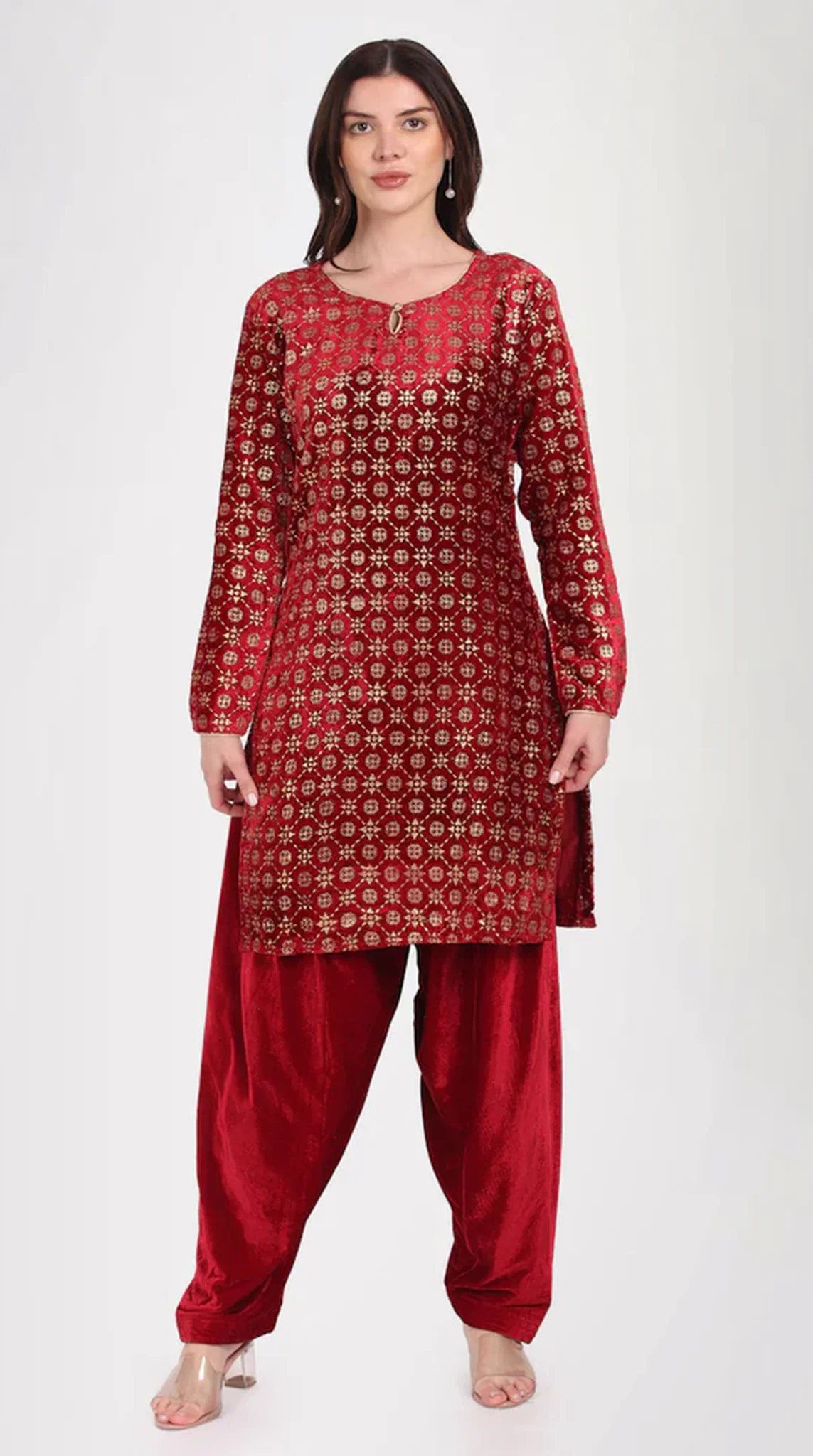 Maroon Velvet Shift Style Suit Set - Image 4