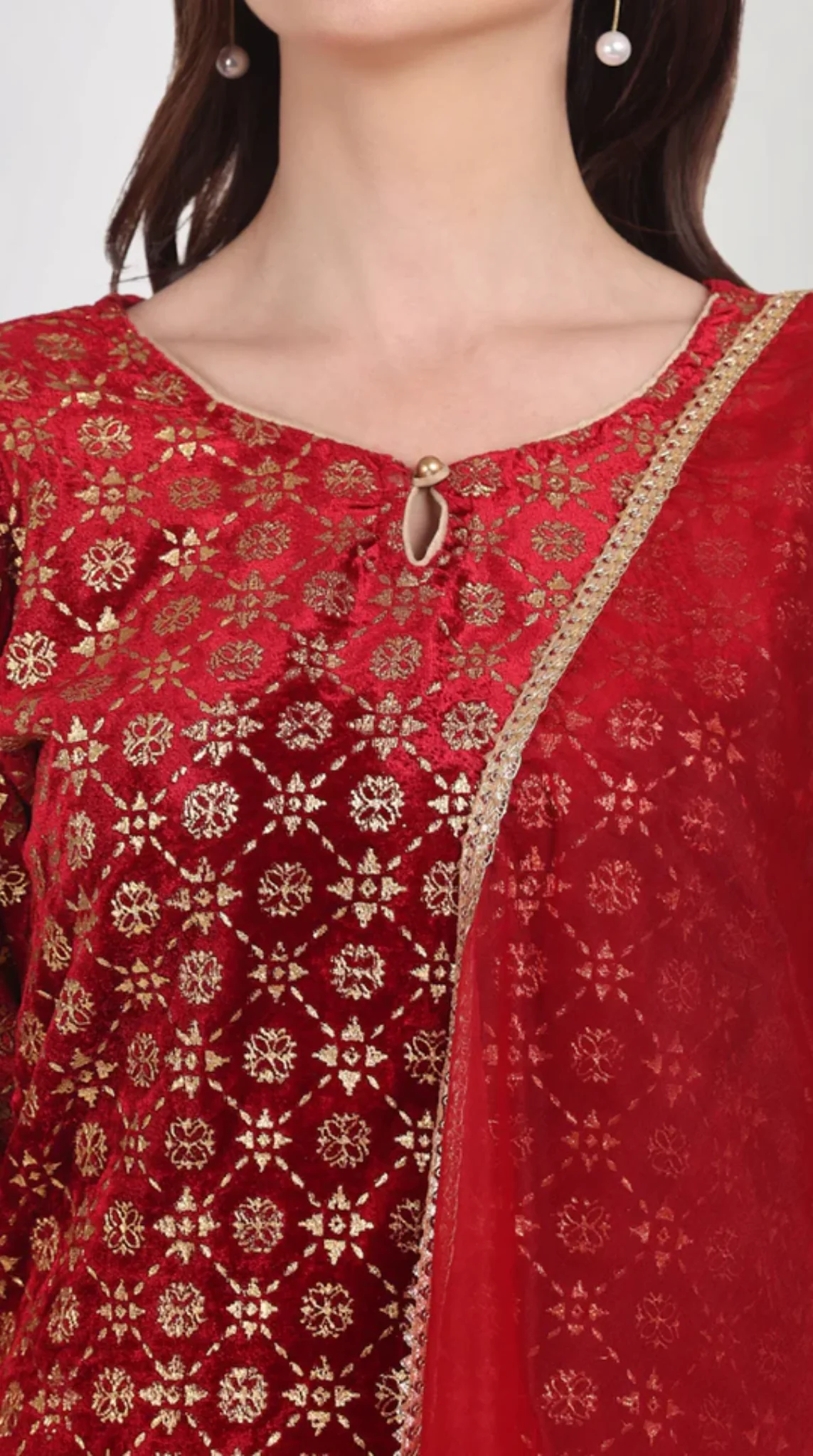 Maroon Velvet Shift Style Suit Set - Image 5