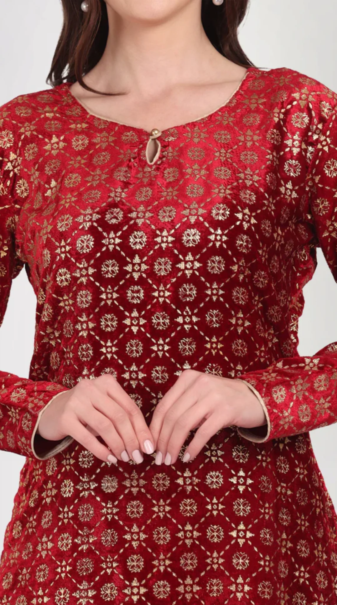 Maroon Velvet Shift Style Suit Set - Image 6