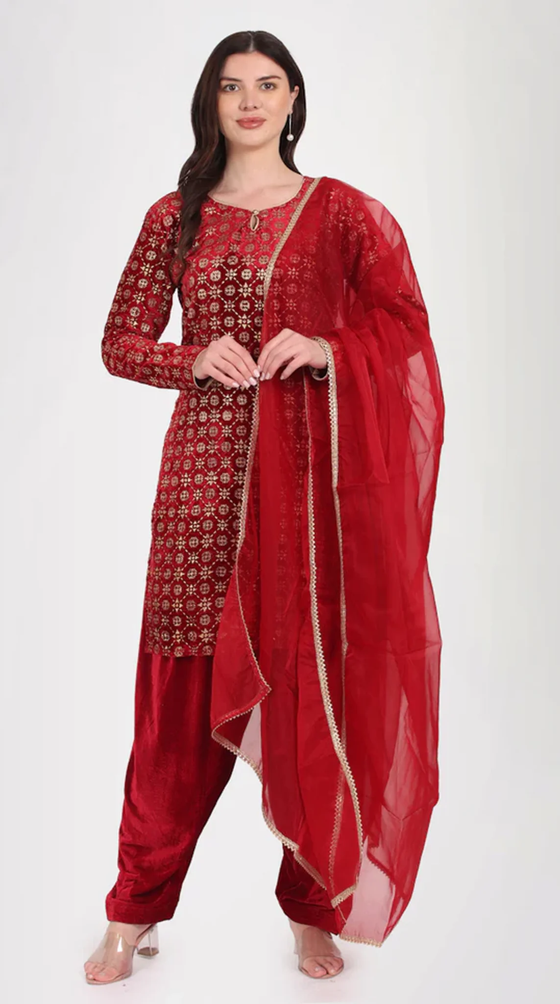 Maroon Velvet Shift Style Suit Set - Image 7
