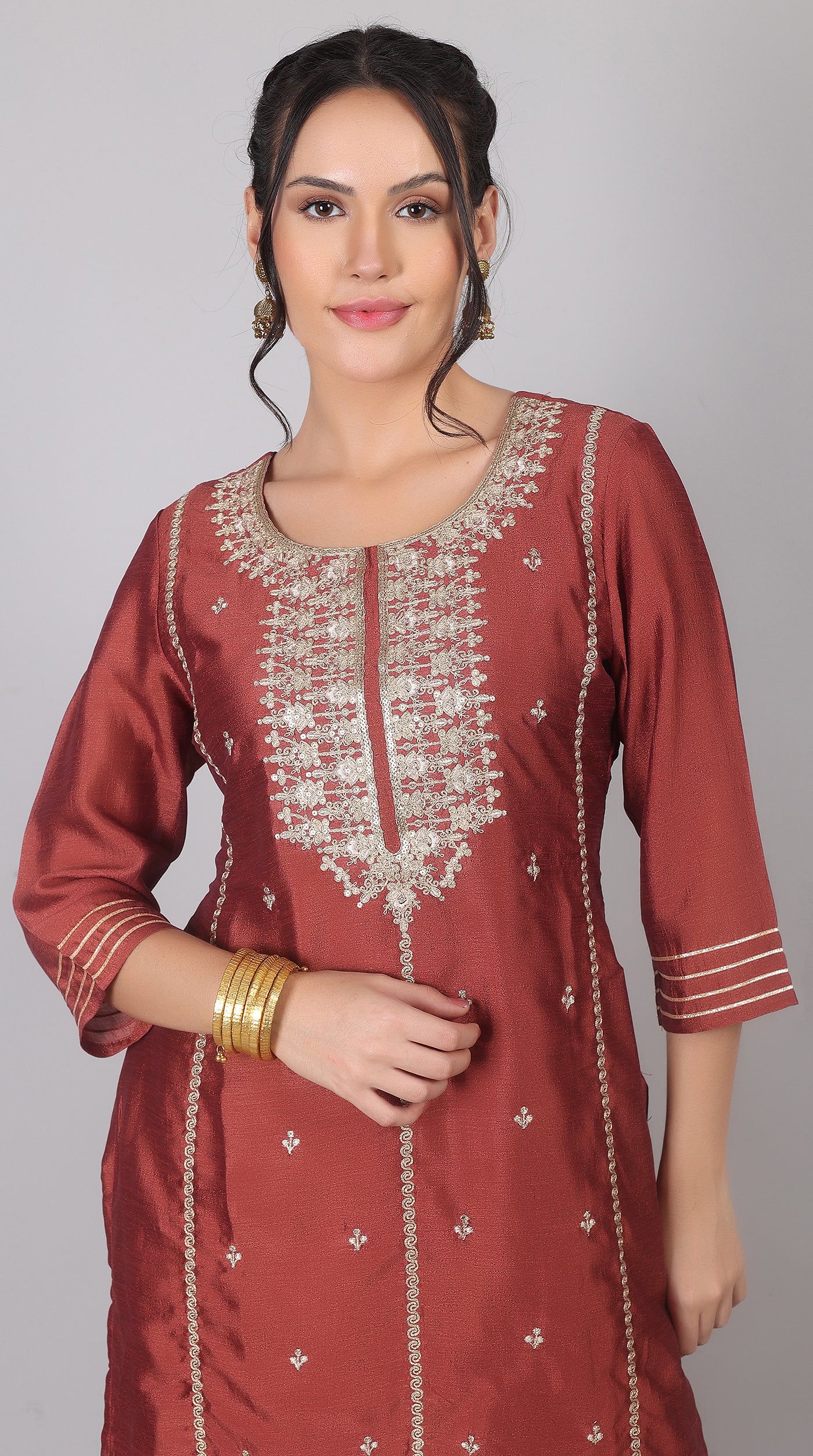 Maroon Georgette Vichitra Zari Embroidered Gharara Set with Dupatta - Image 5