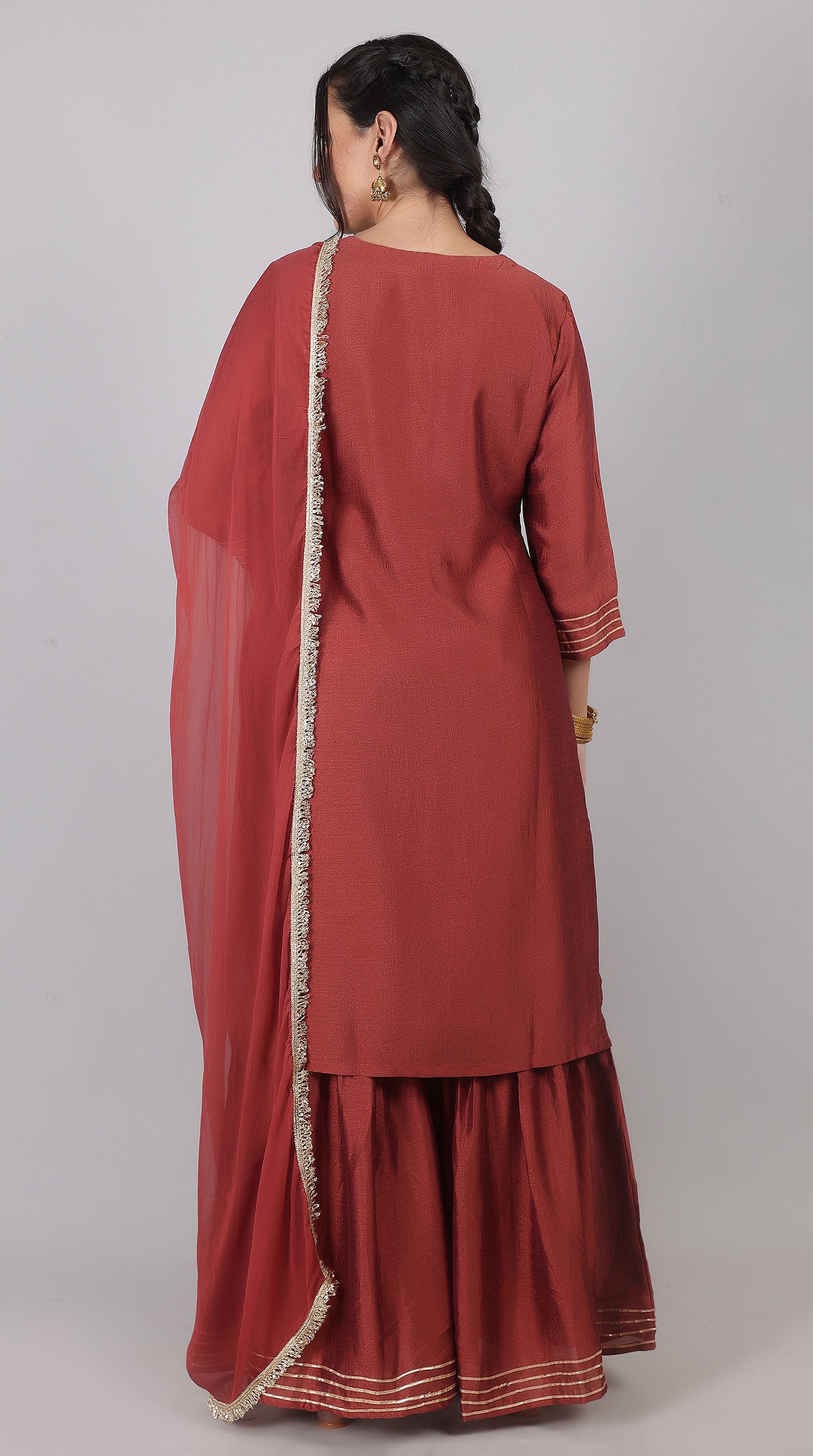 Maroon Georgette Vichitra Zari Embroidered Gharara Set with Dupatta - Image 7