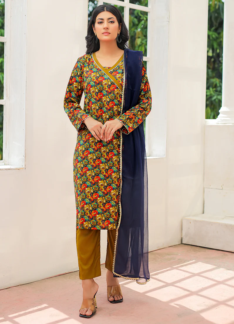 Mehendi Green Digital Printed Suit Set - Image 2