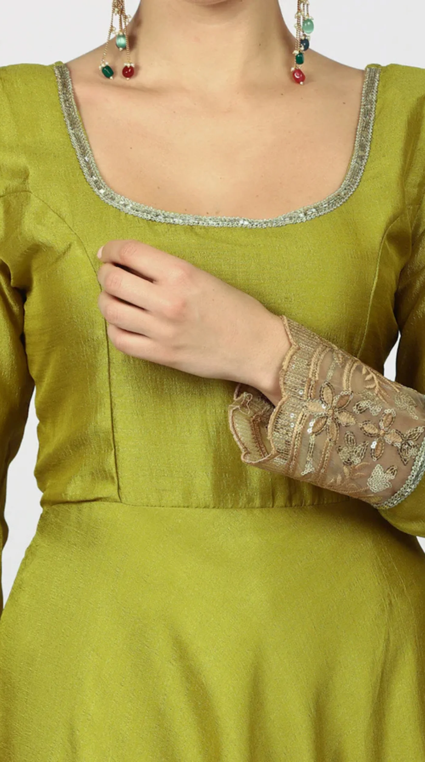 Mehendi Green Georgette Vichitra Bias Cut Suit Set - Image 5
