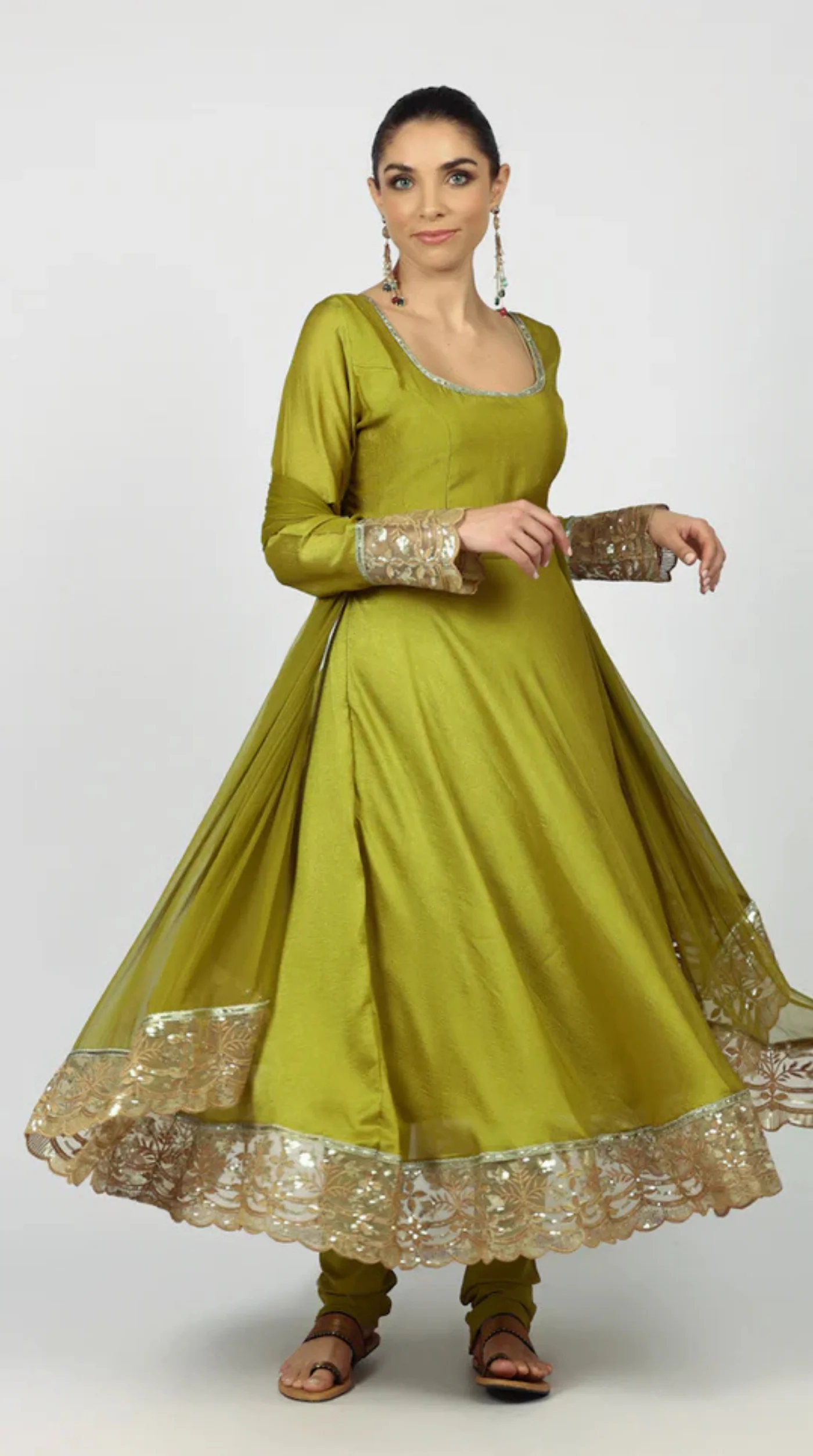 Mehendi Green Georgette Vichitra Bias Cut Suit Set - Image 6