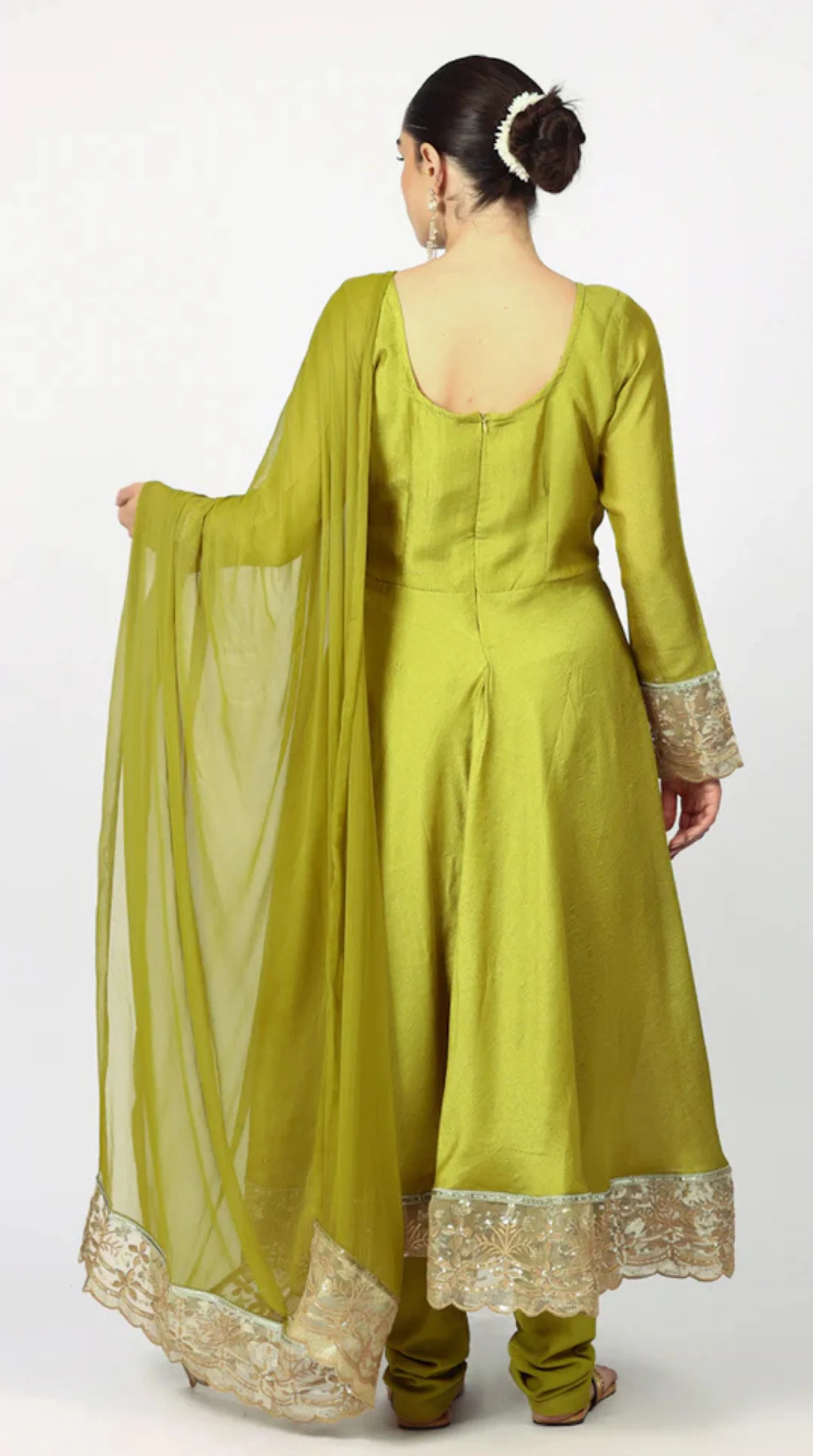 Mehendi Green Georgette Vichitra Bias Cut Suit Set - Image 7