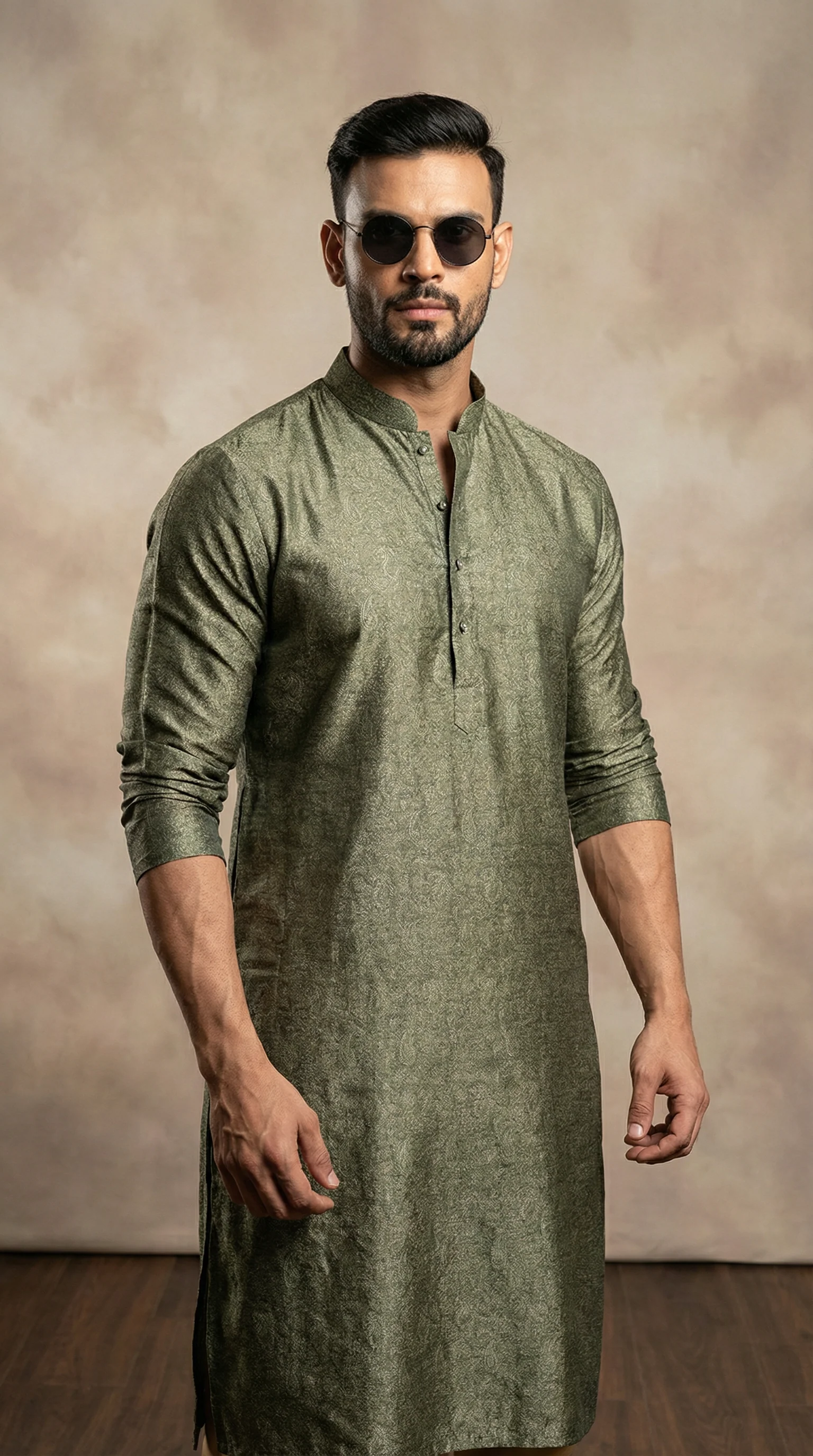 Men's Banarasi Green Paisley Print Kurta Pyjama Set - Image 2