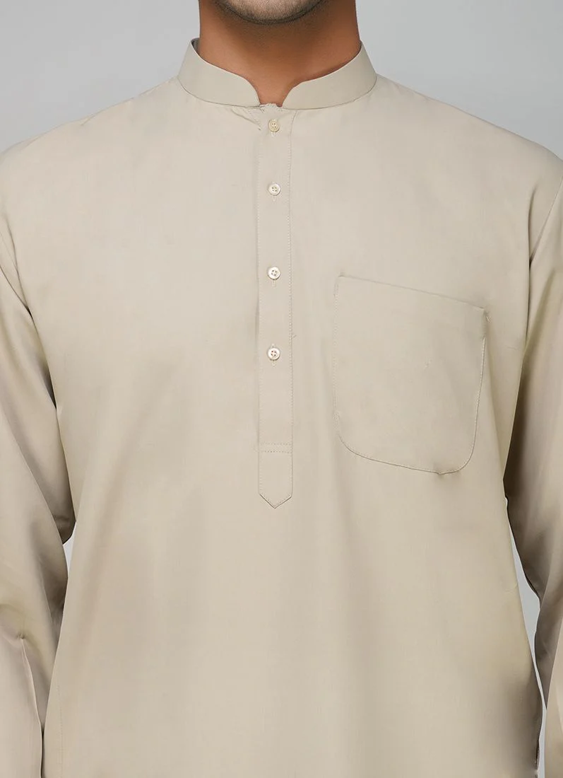 Men's Beige Polyester Salwar Kurta Set - Image 4