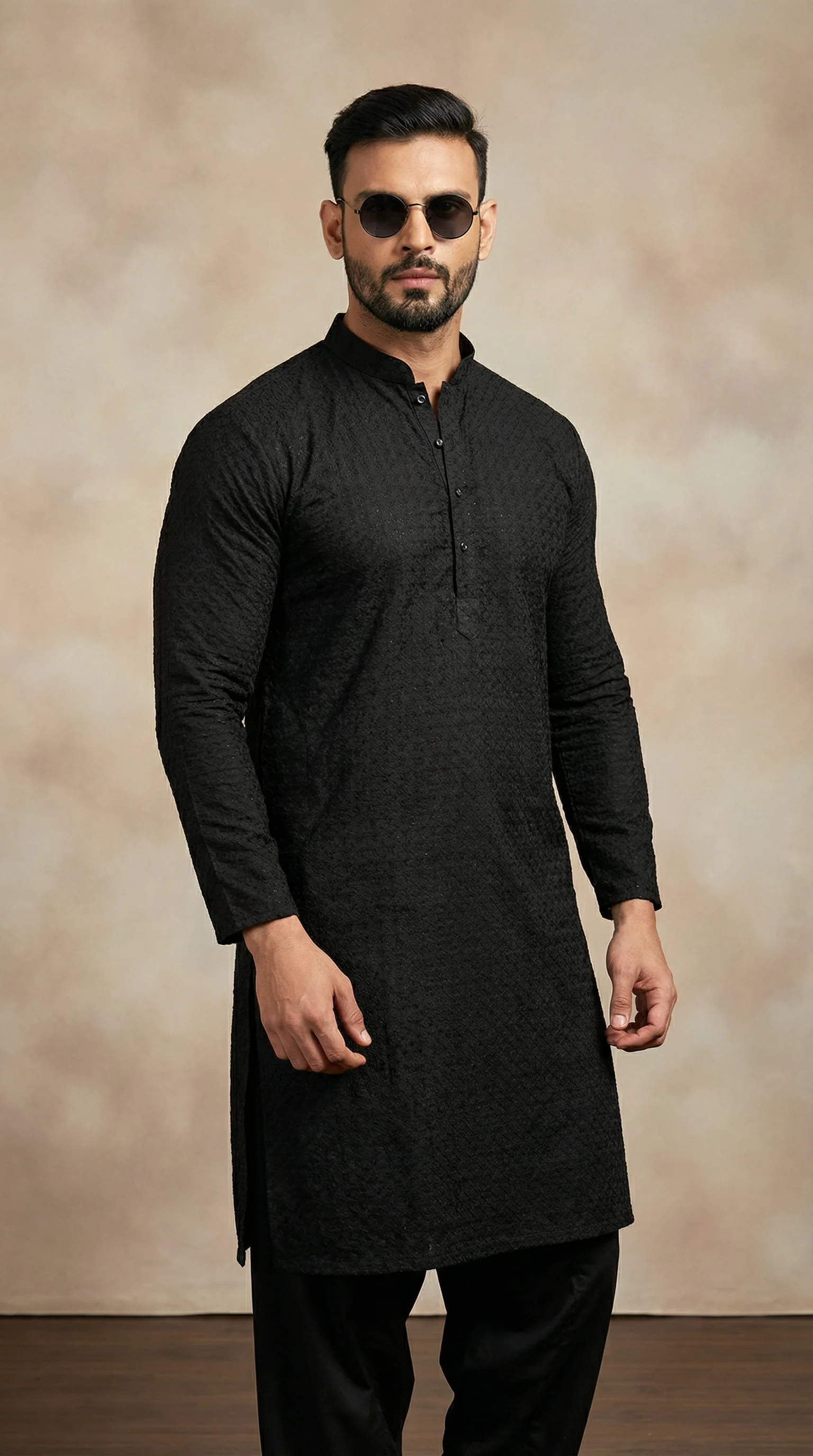 Men's Black Chikankari Kurta Salwar Set - Image 2