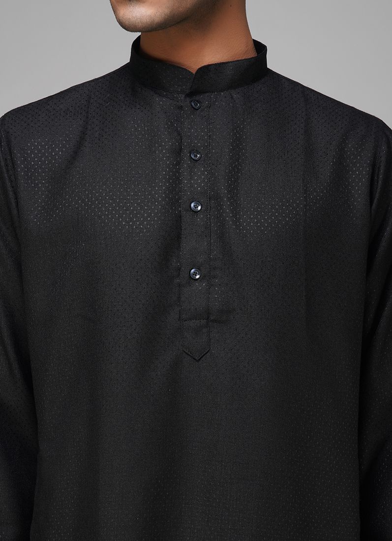 Men's Black Dobby Kurta Pajama Set - Image 4