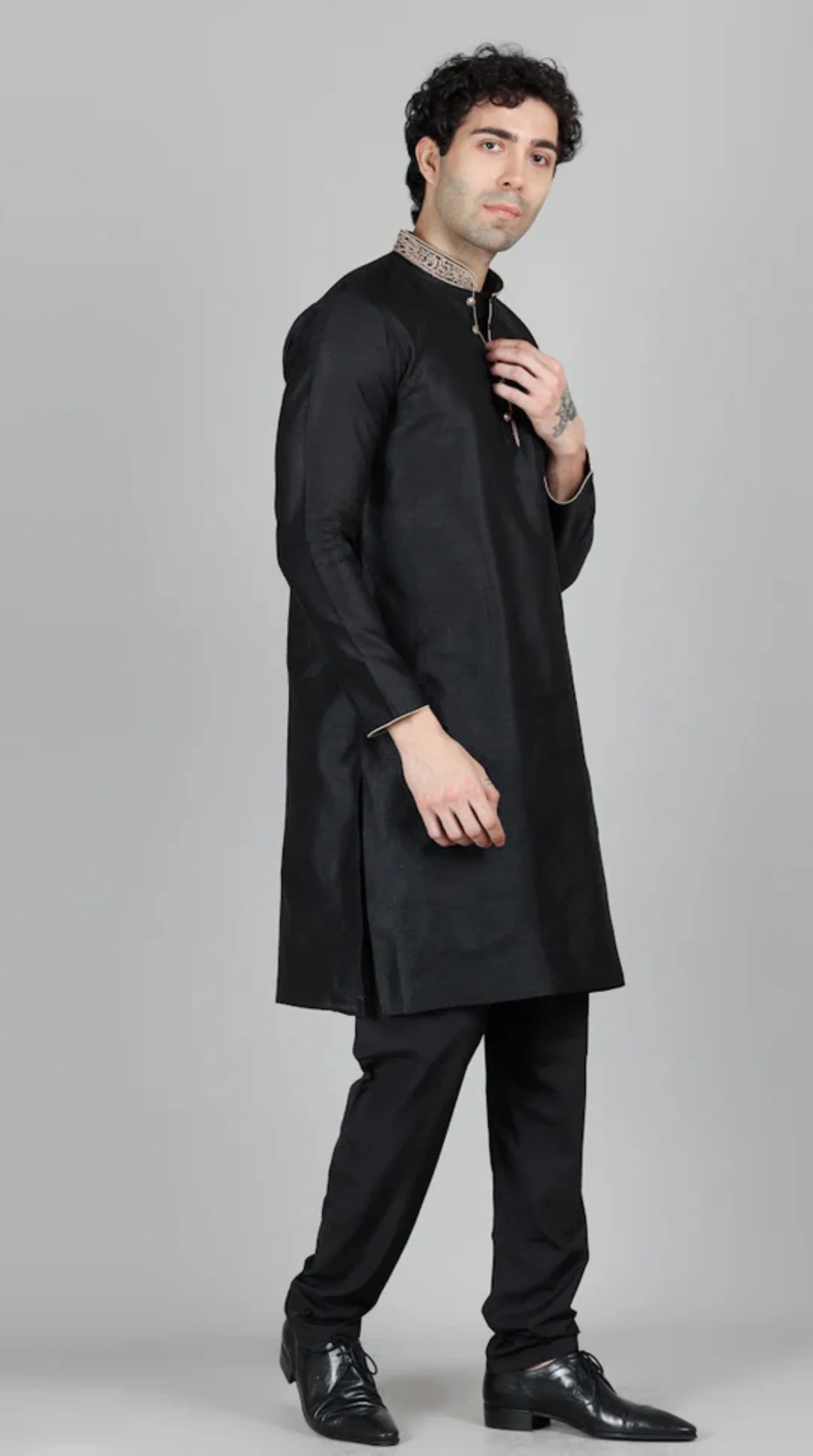 Men's Black Jacquard Embroidered Collar Set - Image 3