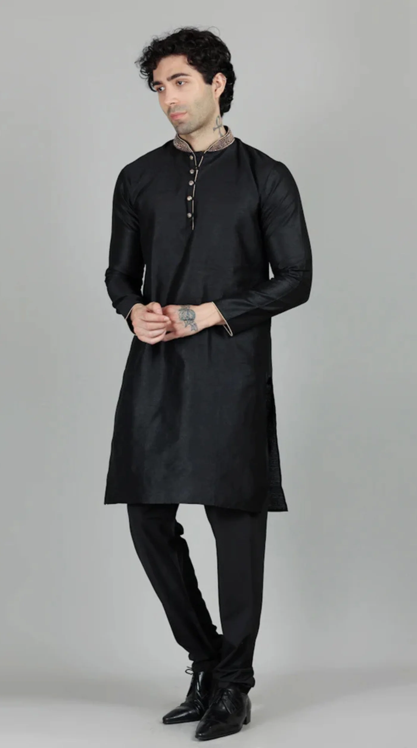 Men's Black Jacquard Embroidered Collar Set - Image 4