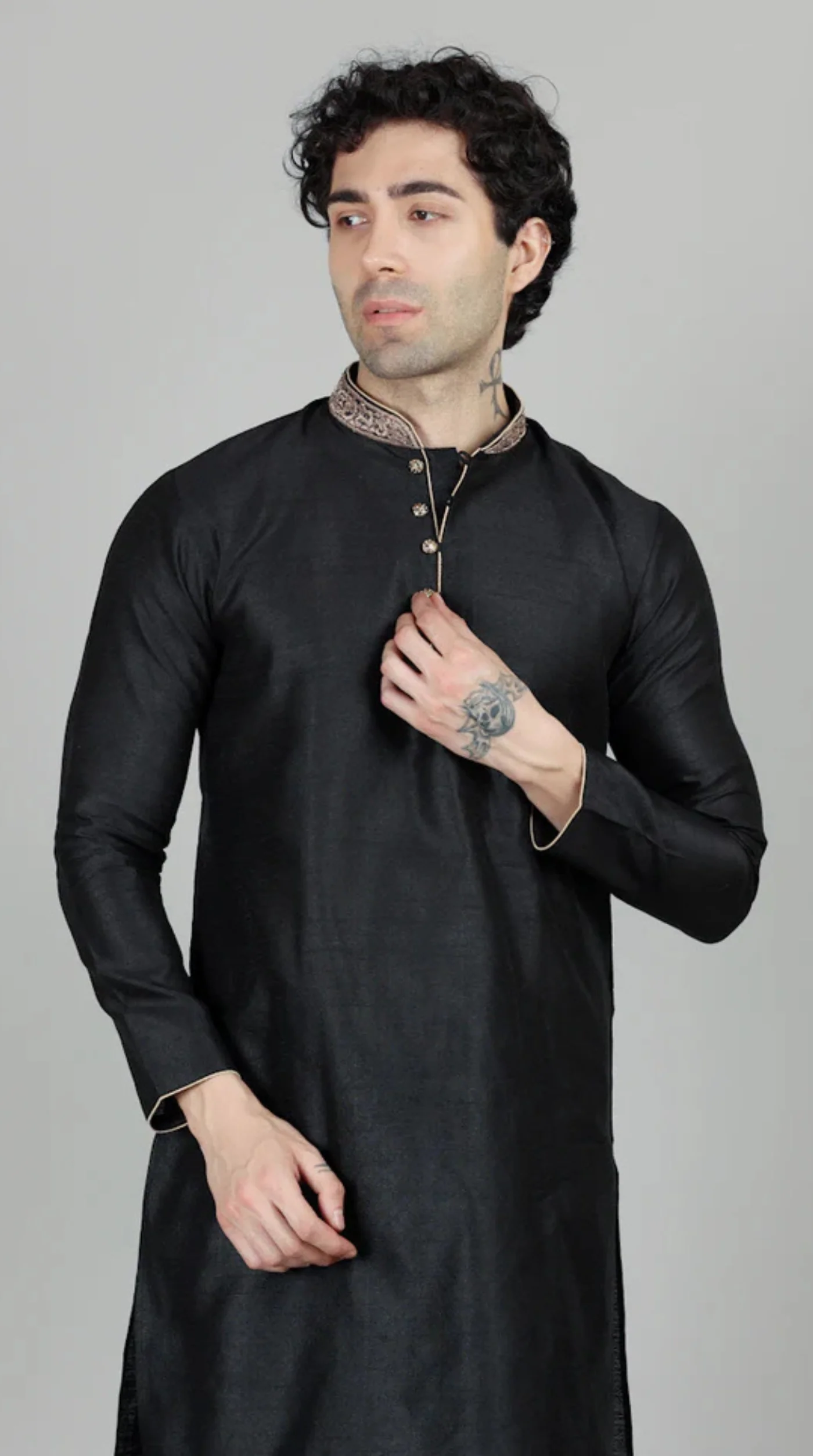 Men's Black Jacquard Embroidered Collar Set - Image 5