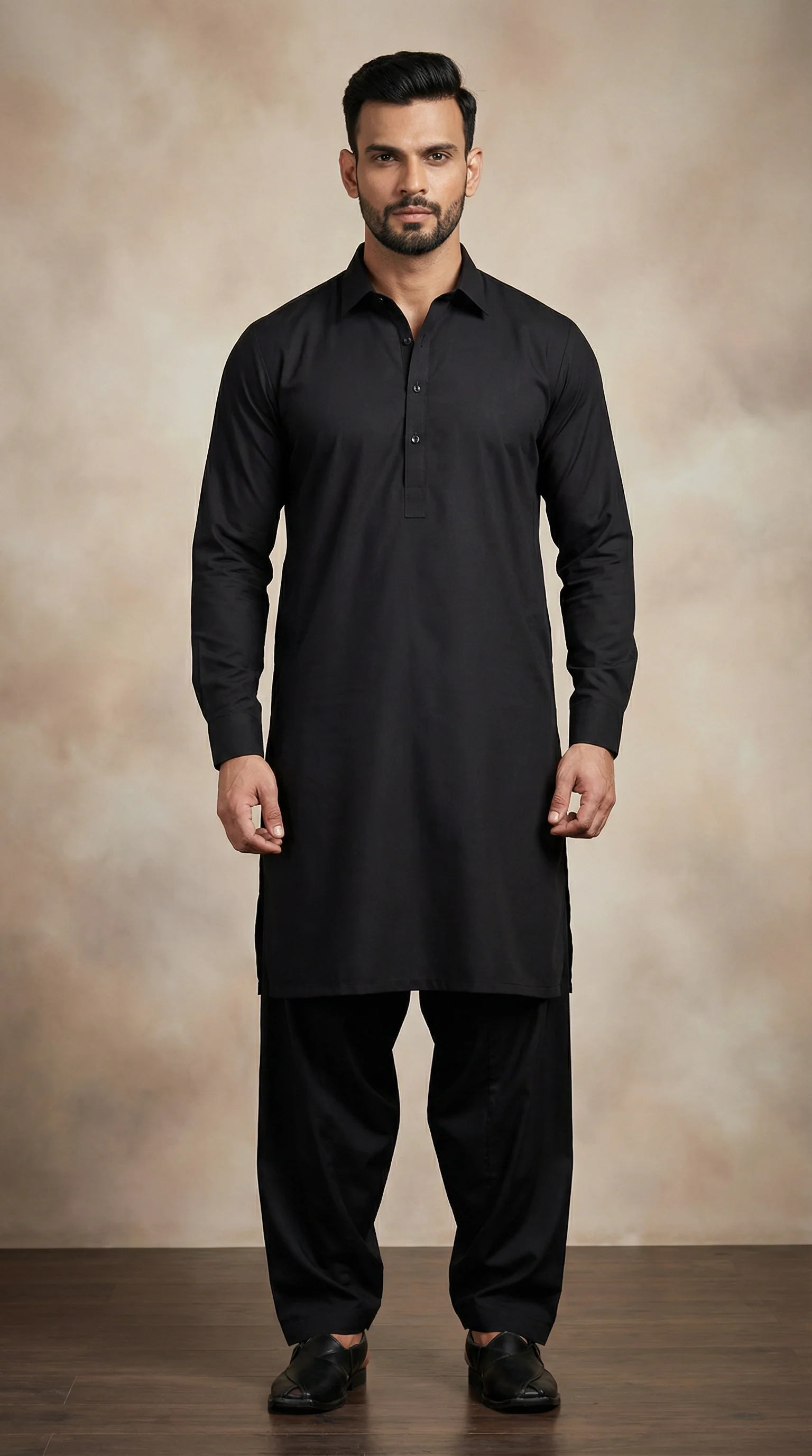 Men's Black Pathani Shalwar Kameez - Image 2