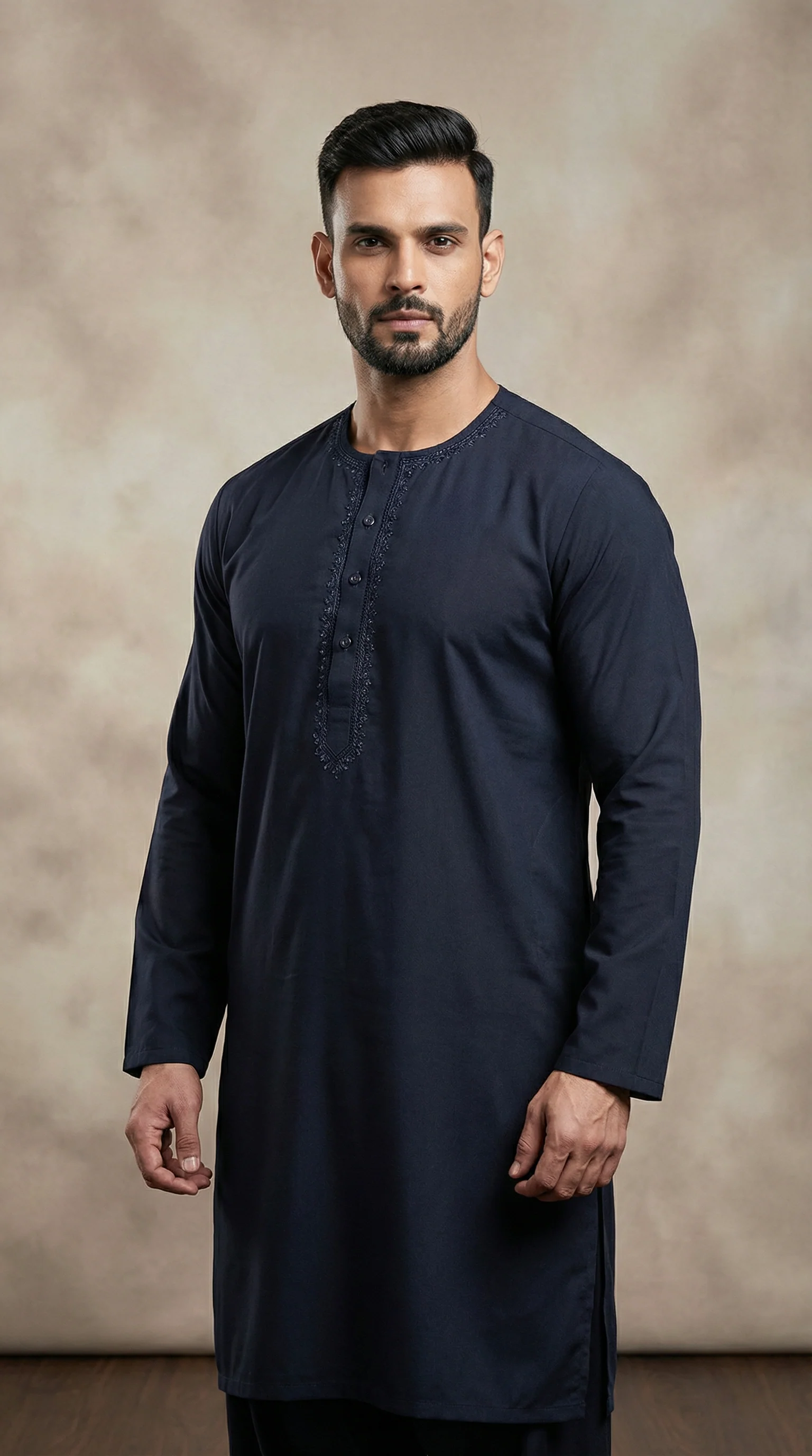 Men's Black Polyester Embroidered Kurta Set - Image 2