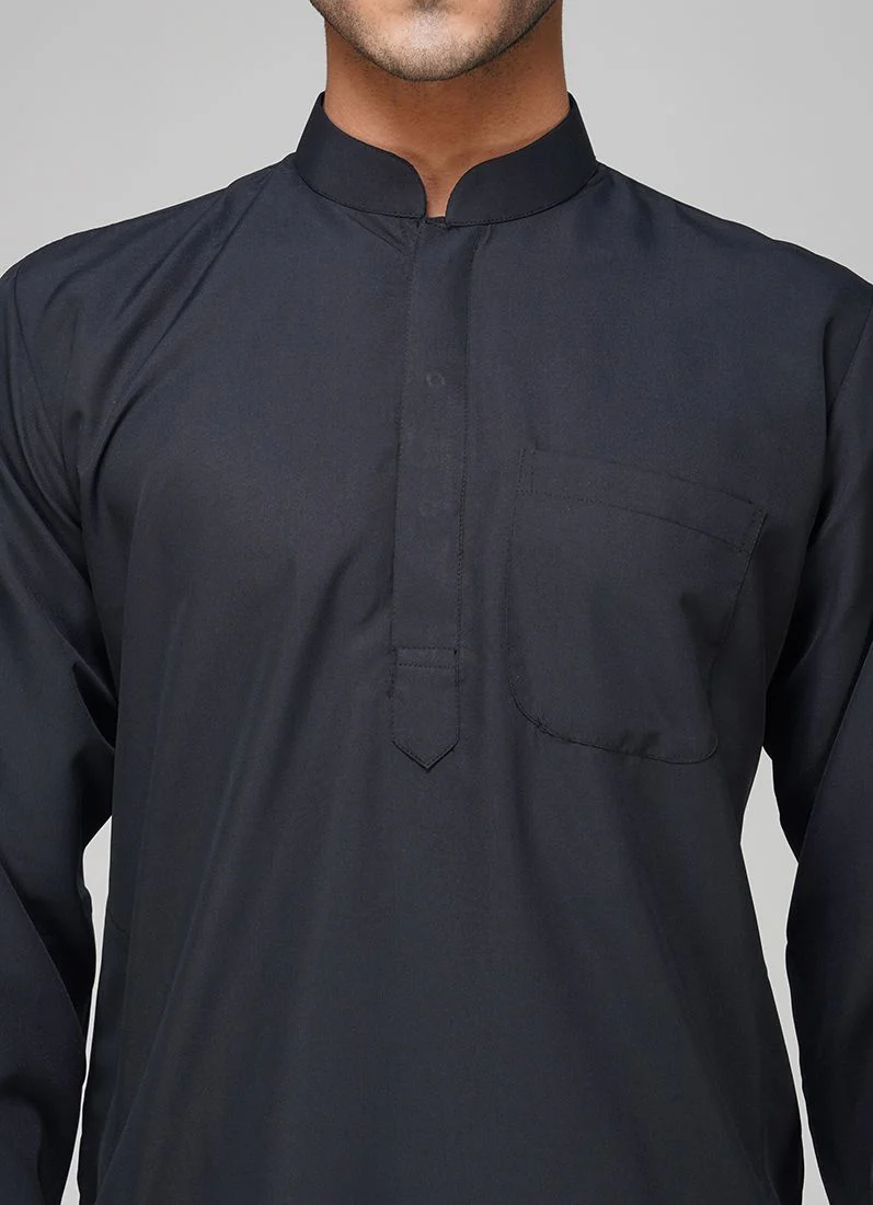 Men's Black Polyester Salwar Kurta Set - Image 2