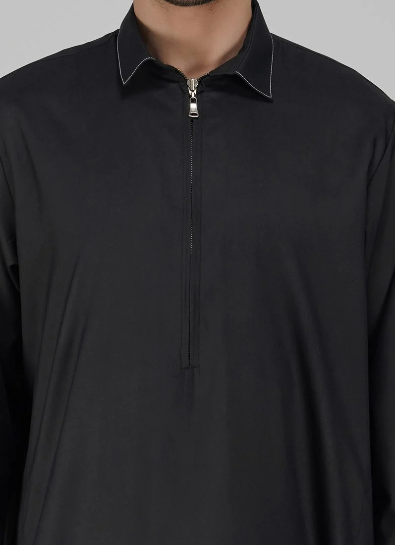 Men's Black Shirt Collar Jubba - Image 3