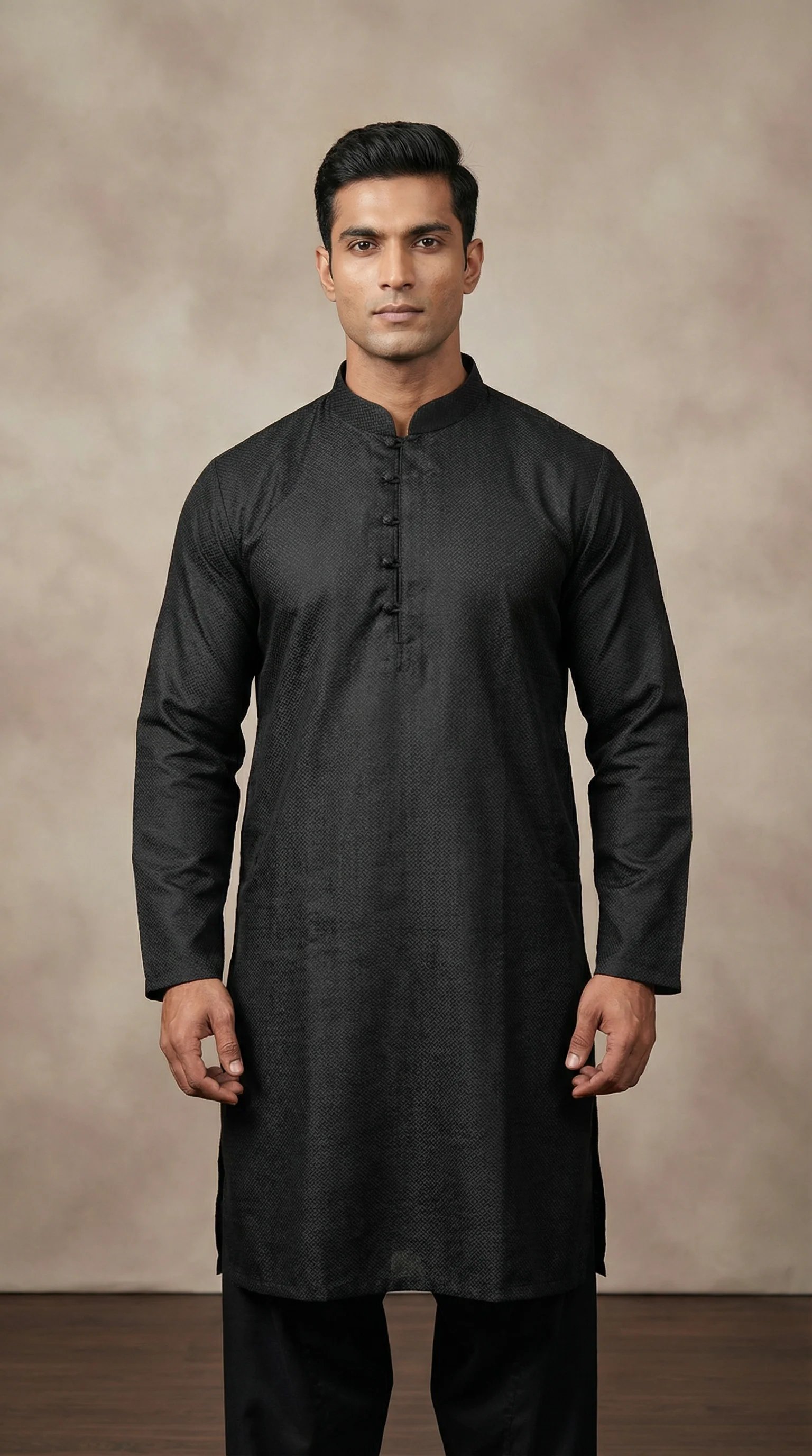 Men's Black Slub Jacquard Payjama Set - Image 2