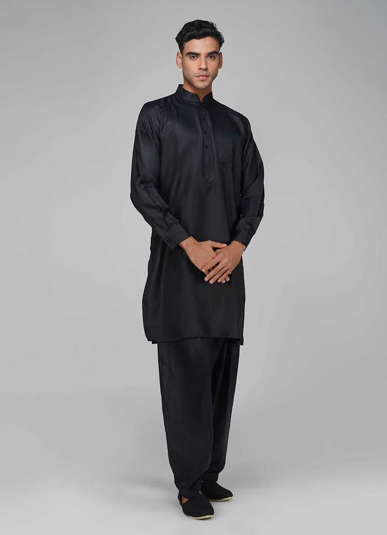 Men's Black Twill Salwar Kurta Set - Image 2